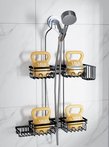 KEGII Shower Caddy Hanging for Handheld Showerheads, Rustproof Hanging Shower Organizer with Soap Dish, Toothbrush Holder and Hooks, Over Showerhead Caddy for Bathroom - Image 1