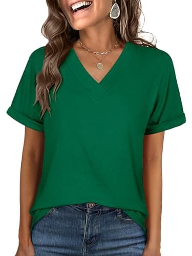 ANRABESS Womens T Shirts Short Sleeve V Neck Shirts Summer Loose Fit Dressy Tops Business Casual Blouses 2026 Basic Tees Green X-Large - Image 1