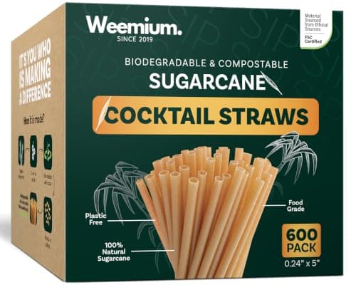 Weemium Sugarcane Cocktail Straws 5 Inch | 600 Count Bulk Short Straws - Image 1