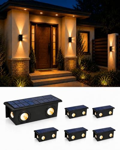 T-SUN Solar Wall Lights Outdoor, 6 Pack Solar Sconce Lights, 3000K Warm White 3-Sided Solar LED Wall Sconces, IP65 Waterproof Outdoor Lights with Auto ON/OFF for Front Door, Porch, Garage, Fence, Gate - Image 1