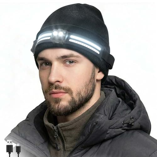 EGUKU Rechargeable Headlamp Beanie, 1200Lumens Bright Beanie with Light, 260°Wide Beam Unisex Hat Headlamp 11 Lighting Modes, Hat with Red&Green Light 5oz Lightweight for Women Men - Image 1