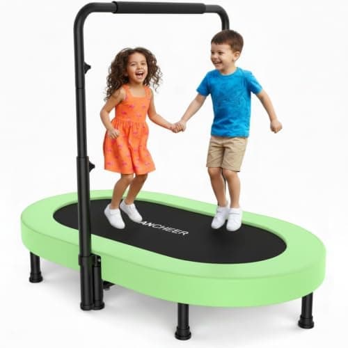 ANCHEER 56" Double Mini Trampoline for Kids, Mini Rebounder with 5-Level Adjustable Handle, Parent-Child Trampoline for Kids, Max Load 220lbs, Fun for Indoor/Outdoor - Image 1