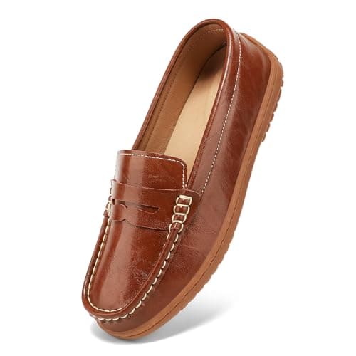 BEAUSEEN Women's Classic Handsewn Penny Loafers - Casual Slip On Moccasin Driving Shoes Lightweight Walking Flats Comfort Women Loafer Shoes, Brown, 8 US - Image 1