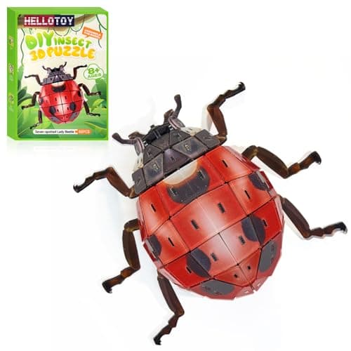 HELLOTOY 3D Acrylic Insects Puzzles DIY Bug Model Kit for Teenagers Educational Display Nature Decoration Figurine Sculpture (Ladybug) - Image 1