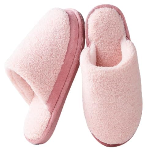 Parlovable Women's Memory Foam House Slippers, Warm Polar Fleece Lined, Faux Fur, Non-Slip Rubber Sole, Indoor Outdoor, Machine Washable Comfort Shoes Pink 5-6 - Image 1