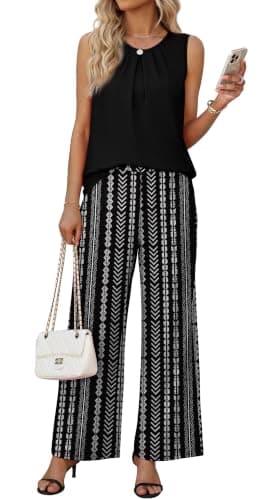 WIHOLL Two Piece Sets for Women Vacation Summer Outfits Beach Vacation Clothes Lounge Sets Casual Fashion Airport Travel Matching Set Clothing Wide Leg Pants Set 2026 Pajamas M - Image 1