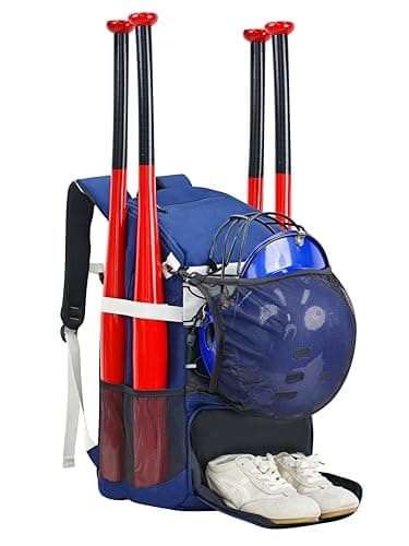 TPAID Baseball Backpack Softball Bag: 4 Bat Adult Youth Lightweight - Dry Wet Separation Compartment Shoe Glove Storage Helmet Holder Equipment Fence Hook College Team Backpack Blue