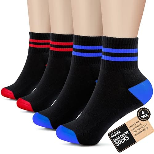 Forever Bambe Mini Crew Socks for Women Soft Terrycloth Cushioned Bottom Striped Retro Athletic Quarter Calf Gym Socks (4-Pack) - Image 1