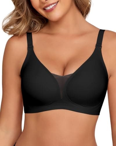 Ubras Womens Wireless Bra Deep V Mesh Soft Support Bra Seamless Bralette Comfort No Underwire Everyday Bra Black XL - Image 1