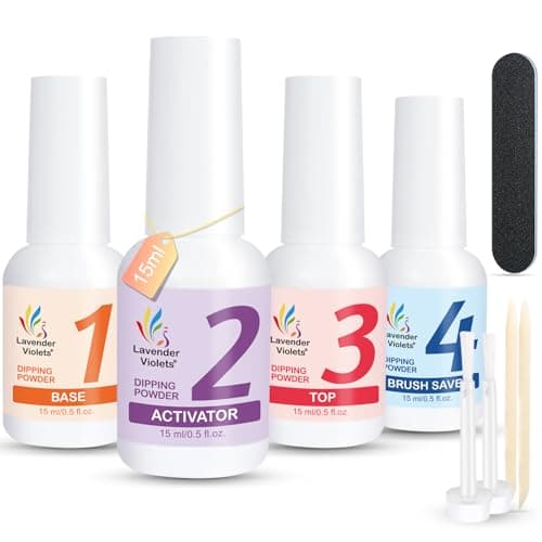 Lavender Violets Dip Powder Liquid Set with Activator, Base Top Coat and Brush Saver 0.5oz/Bot Nail File Necessary Tools for Dipping Powder Acrylic Manicure Pedicure J775 - Image 1
