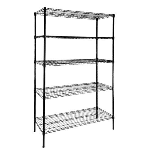 SUNLPH Heavy Duty 5-Tier Wire Shelving Adjustable Shelves Unit Metal Storage Rack Flat for Laundry Kitchen Pantry Garage Closet Organization (Black, 47.1" L x 17.6" W x 72.2" H) - Image 1