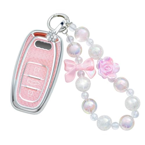 XUPEIXUN for Audi Key Fob Cover with Keychain, Pink TPU Key Case Protection Shell Compatible with AUD A4 A5 A6 A7 A8 Q5 Q7 S3 S4 S5 S6 S7 S8 SQ5 RS5 RS7 Bling Car Accessories - Image 1