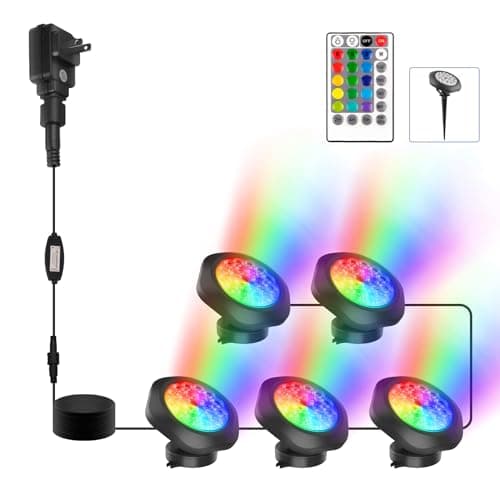 CREPOW RGB Pond Lights with Timer,18 LED Underwater Submersible Fountain Lights,Remote Control IP68 Waterproof Color Changing Spotlights for Fish Aquarium Tank Yard Garden Pool (Set of 5) - Image 1