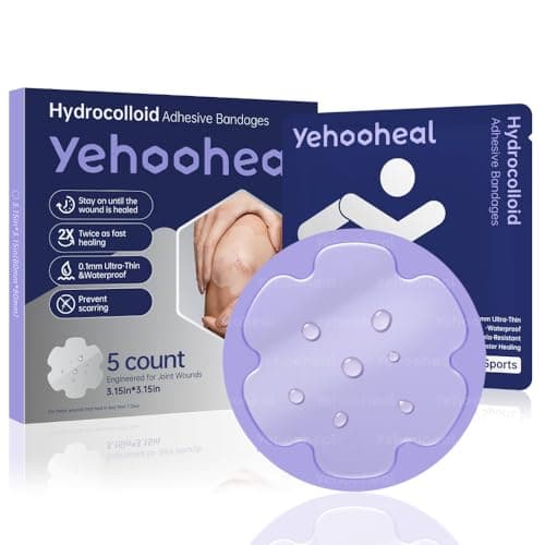 yehooheal Hydrocolloid Adhesive Bandages Dressing,0.004inch Ultra-Thin Skin-Like Waterproof Faster Healing Patch,for Outdoor Sports First Aid Wound Care Sensitive Skin(3.15in*3.15in, 5Count) - Image 1