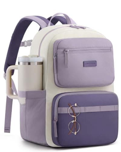 LOVEVOOK Laptop Backpack for Women, School Backpack for Teen Girls with Large Cup Holder, Lightweight Bookbag for College,Work,Travel fits 15.6 Inch Laptop,Purple - Image 1
