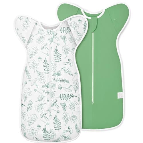 ANYEDDE 2-Pack Newborn Swaddle Sleep Bag - Baby Swaddle 0-3 Months, Arms Up Swaddles with Cuff Removable Design, Green Leaves, 100% Cotton Newborn - Image 1