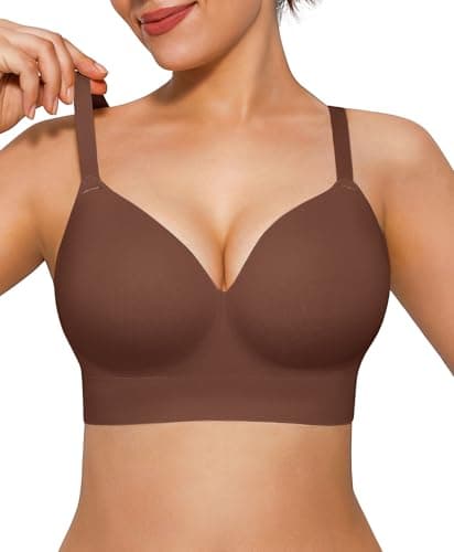Popilush Wireless Bras for Women No Underwire Seamless Push Up Full Coverage Bralettes Comfortable Everyday Bra Brown - Image 1