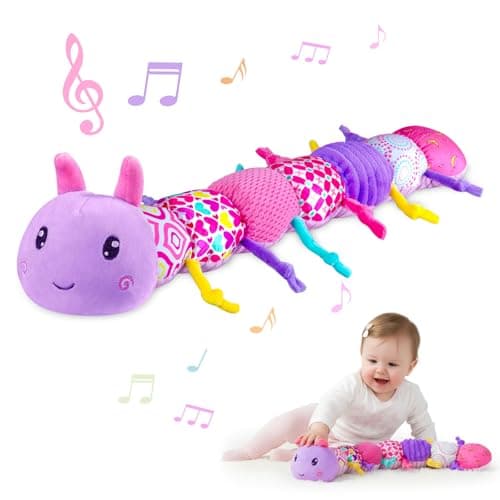 Baby Infant Musical Stuffed Animal Soft Toy with Multi-Sensory Crinkle, Rattle & Textures,Baby Girl Toy Birthday Gift for 0 3 6 9 12 Months+,Caterpillar,Purple - Image 1