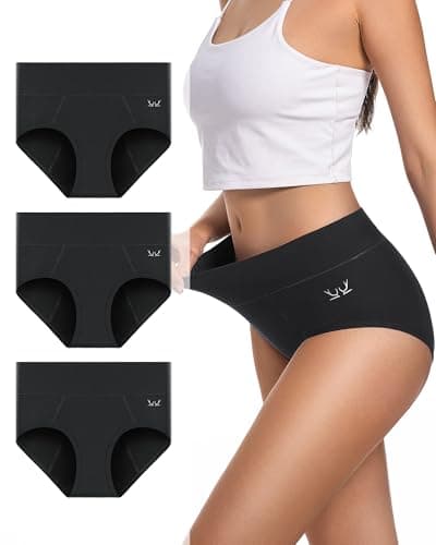 RUIXUE Period Underwear For Women Heavy Flow, Leakproof High Waisted Cotton Panties Incontinence Postpartum Teens Menstrual Hipster Briefs 3 Pack - Image 1
