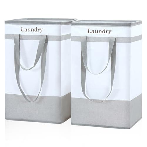 FairyHaus Laundry Basket 100L, 2Pack Laundry Hamper with Easy Carry Handles, Collapsible Laundry Baskets Hampers for Bathroom Clothes Storage Grey - Image 1