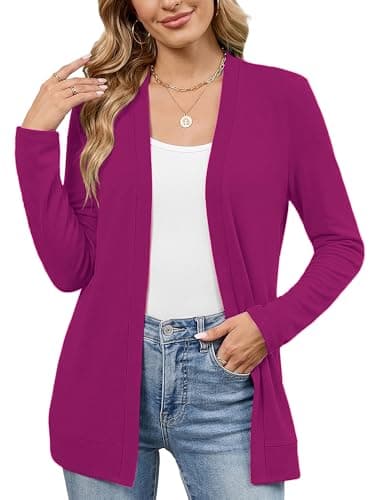 Heymoments Summer Sweaters for Women Lightweight Cardigan Magenta X-Large Open FrontLong Sleeve Loose V Neck Ladies Shrugs Causal Girls Bolero Soft Spring Fall Winter Tops Knitted Coat - Image 1