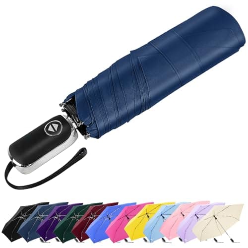 Lejorain Mini Compact Flat Umbrella - Auto Open Close Collapsible Portable Umbrellas Wind Resistant Small Umbrella for Travel Size - Image 1