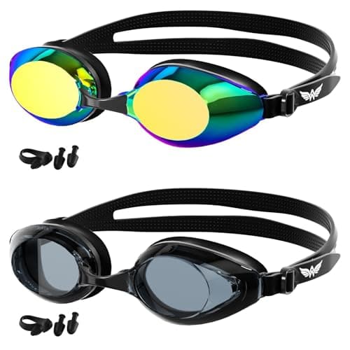 AzureWings Swim Goggles Women Men Adult Kit, Anti-Fog UV No Leak - Upgraded HD Racing Swimming Goggles for Men & Women (black+Gold)