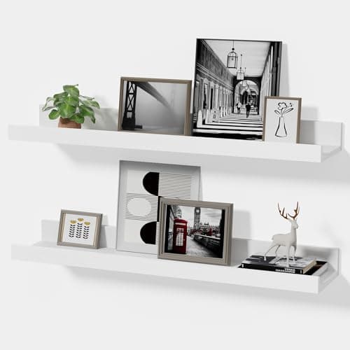 Modcraft 24 Inch White Floating Shelves with Lip, Wall Mounted Picture Ledge, Versatile Wood Wall Shelf for Kitchen Bathroom Living Room, Display Shelf for Photos Books Spice, Set of 2 - Image 1