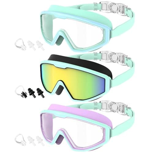 QALLY Kids Goggles Age 4-16, Anti-Fog UV 180°Clear View Kids Swim Goggles, 3 Pack Swimming Goggles Waterproof Pool Goggles for Boys Girls Toddler Kids Youth - Image 1