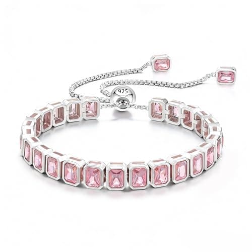 Cacupol Birthstone Tennis Bracelet for Women Sterling Silver Adjustable Chain Fine Hypoallergenic Jewelry Anniversary Birthday Gifts - Image 1