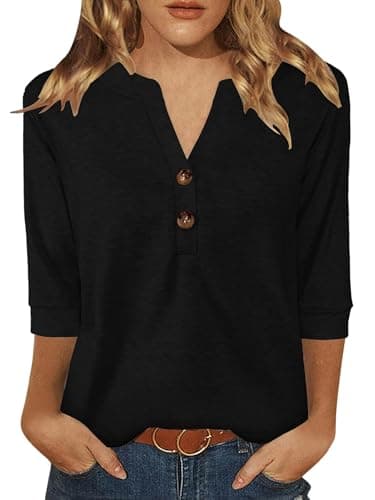 Binshre Womens Western Tops 3/4 Length Sleeve Shirts Graphic Cowboy Chic Shirts for Women Henley V Neck Cactus Desert Print Loose Casual Fall Tunic Blouses Tees - Image 1