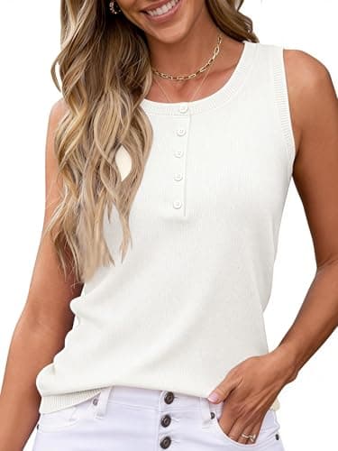Chulianyouhuo Wool Blend Summer Sweater Women Sleeveless Casual Scoop Neck Tank Tops Fitted Button Down Business Shirt White - Image 1