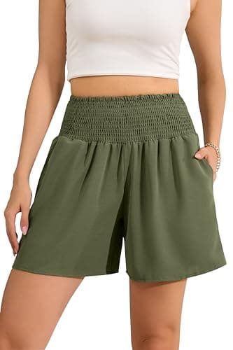 Aprolive Women High Waisted Shorts Casual Wide Leg Beach Vacation Baggy Short with Pocket for Summer Athletic Lounge Clothes (Army Green, Medium) - Image 1