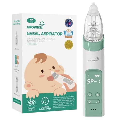 GROWNSY Nasal Aspirator for Baby, Electric Nose Aspirator for Toddler, Baby Nose Sucker, Automatic Nose Cleaner with 3 Silicone Tips, Adjustable Suctions, Music and Light Soothing Function (Green) - Image 1