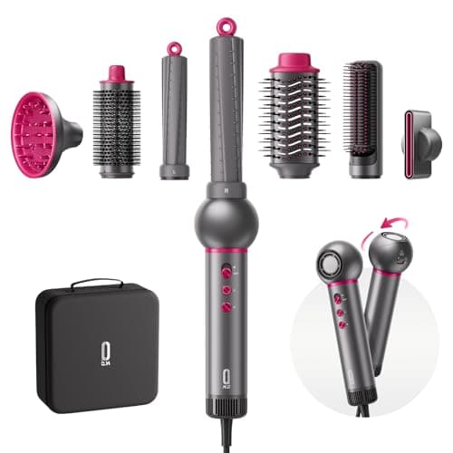 O.H.B 7 in 1 Hair Styler & High Speed Dryer Brush, 110,000RPM Blow Dryer Brush, Ionic Air Styler with Fast Drying, No Heat Damage Air Multi Styler for Volumize, Curl, Straighten, Travel Case, Gray - Image 1