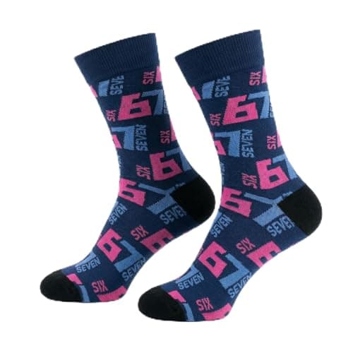 Lidylsm 67 Novelty Crew Socks for Men Women Teens, Cotton Breathable Six Seven Meme Gift Socks, Dark Blue - Image 1