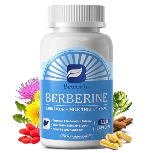 B Beworths Berberine HCL Supplement - Berberine with Ceylon Cinnamon & Milk Thistle Liver Detox & Metabolism Support | Berberine 500mg with Turmeric, NAC, Dandelion Root for Immunity, Gut Health - 120 - Image 1
