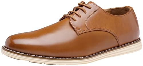 Vostey Mens Casual Dress Shoes Wingtip Plain Business Dress Shoes for Men (BMY618 Yellow Brown 14) - Image 1