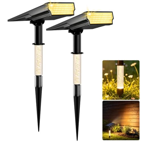 ORDEBIL Solar Spot Lights Outdoor Waterproof IP65, 76 LED Solar Landscape Lights with Dual Lighting Design, Auto On/Off Solar Powered Outdoor Lights for Yard, Garden, Pathway, Warm White- 2 Pack - Image 1