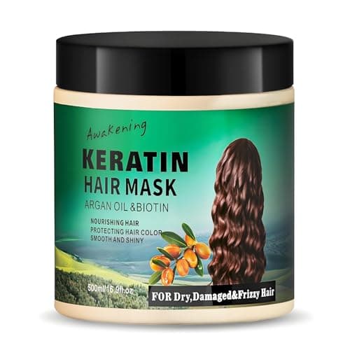 LSKINBATH Hair Mask Deep Treatment Conditioner Collagen Protein Argan Oil Biotin Repair For Dry Damaged Frizzy Curly All Hair Types(16.9 Fl Oz/500ml) (keratin) - Image 1