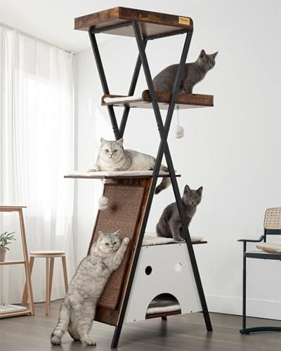 Feliskyn Modern Wood Cat Tree Tower for Indoor Cats Large Adult - 67 Inch Tall Multi-Level Heavy Duty Cat Condo Trees Furniture with Caves Perch Bed Scratching Board -XL Big Wooden Kitty House - Image 1