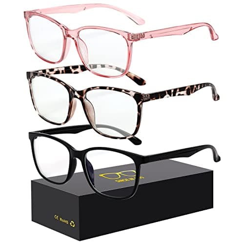 Oilway Blue-Light Blocking Glasses Computer Reading/Gaming/TV/Phones Glasses Fashion Anti Eyestrain Glasses for Women Men(D4 Black + Douhua + Pink)