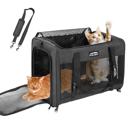 Pet Carrier for Large Cats 25 lbs, Mesh Pets Travel Carriers for Puppy Two Small Cats Rabbits with Shoulder Strap & Removable Mat, Portable Collapsible Puppy Crate Indoor and Outdoor, Black