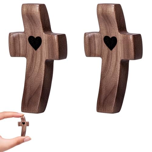 2-Pack Wooden Cross Fidget, Handmade Pocket Wood Crosses, Cross My Heart | Encouragement Gift, Relieve Anxiety for Yourself, Inspirational Easter Gift for Christian Faith, Prayer, Father Day Gifts - Image 1