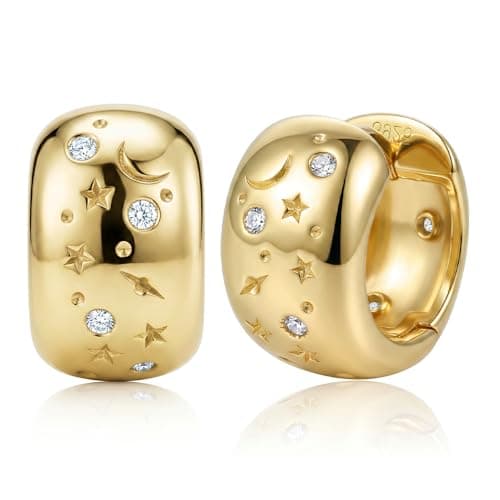 925 Sterling Silver Post Huggies 14K Gold Plated Cubic Zirconia Earrings for Women (White Gold, Mirror Surface) (14K Gold, Brushed Surface) - Image 1