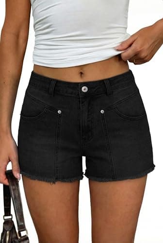 onlypuff Jean Shorts Women High Waisted Denim Shorts Summer Folded Hem Short Black 6 - Image 1