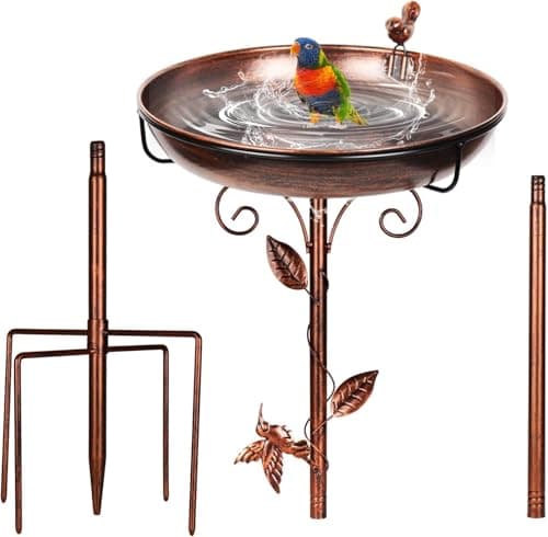 GRECOMEIN Bird Bath for Outside, 2 Bird Decor, Hummingbird on Pole & Sparrow on Bowl, 38.5 Inch Height Garden Birdbaths, 12 Inch Antique Bronze Freestanding Birdfeeder Bath for Yard Patio