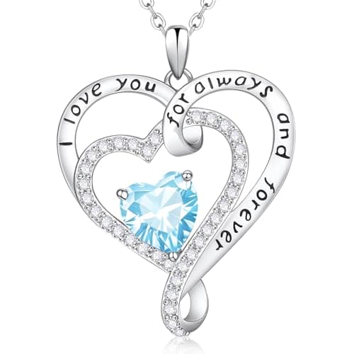 925 Sterling Silver Infinity Heart Necklace for Women - March Birthstone Pendant, Adjustable Love Jewelry Gifts, Birthday Anniversary Christmas Valentines Day for Wife Mom Daughter Girlfriend - Image 1