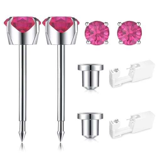 SugarTang Ear Piercing Kit, Disposable Ear Piercing Gun Kit, 316L Surgical Stainless Steel 4mm Prong Set Cubic Zirconia Stud, At Home Self Ear Piercer Kit with Birthstone Earrings Stud (Rose) - Image 1