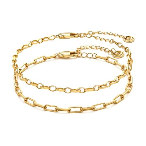 Cicy Bell 18k Gold Plated Bracelets for Women Trendy Dainty Stackable Square Star Wave Bamboo Curb Snake Heart Paperclip Figaro Mirror Chain Link Bracelet Sets Minimalism Accessories Gifts - Image 1